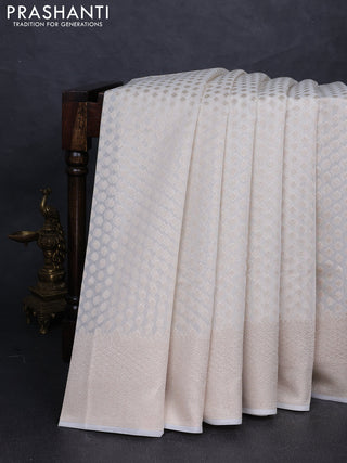 Banarasi silk cotton saree off white with allover thread & zari woven buttas and thread & zari woven border