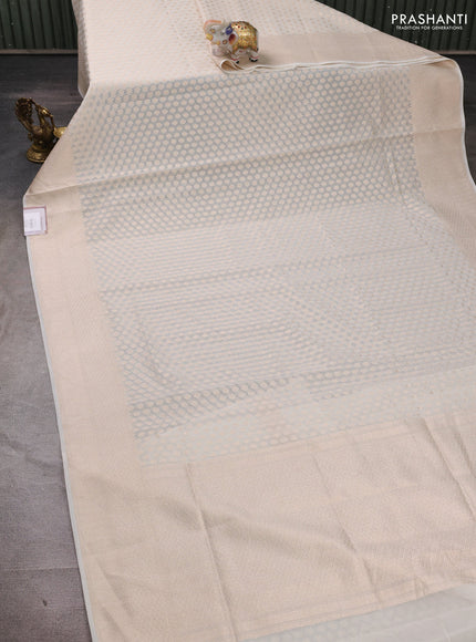 Banarasi silk cotton saree off white with allover thread & zari woven buttas and thread & zari woven border