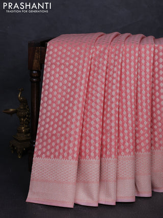 Banarasi silk cotton saree peach shade with allover thread & zari woven buttas and thread & zari woven border