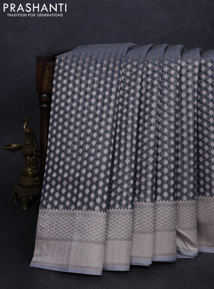 Banarasi silk cotton saree grey with allover thread & zari woven buttas and thread & zari woven border