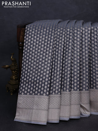 Banarasi silk cotton saree grey with allover thread & zari woven buttas and thread & zari woven border