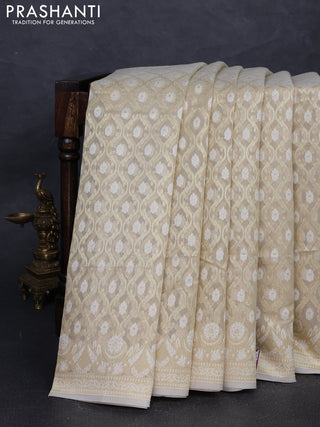 Banarasi silk cotton saree beige with allover thread & zari woven brocade weaves and thread & zari woven border