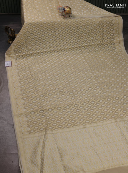 Banarasi silk cotton saree beige with allover thread & zari woven brocade weaves and thread & zari woven border