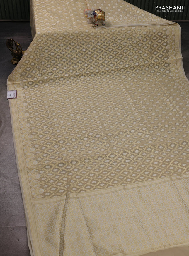 Banarasi silk cotton saree beige with allover thread & zari woven brocade weaves and thread & zari woven border
