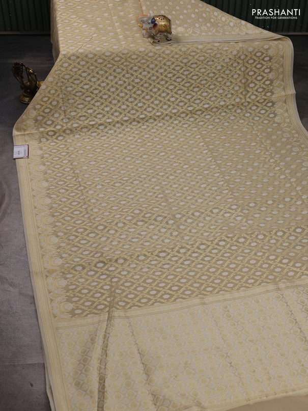 Banarasi silk cotton saree beige with allover thread & zari woven brocade weaves and thread & zari woven border