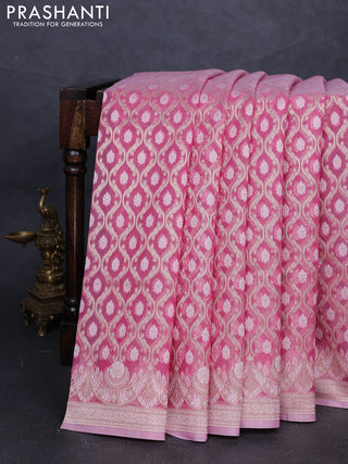 Banarasi silk cotton saree light pink with allover thread & zari woven brocade weaves and thread & zari woven border