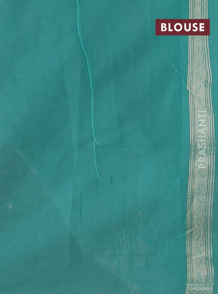 Banarasi silk cotton saree teal blue with allover thread & zari woven brocade weaves and thread & zari woven border