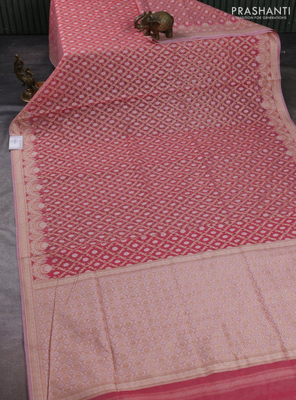 Banarasi silk cotton saree peach pink with allover thread & zari woven brocade weaves and thread & zari woven border