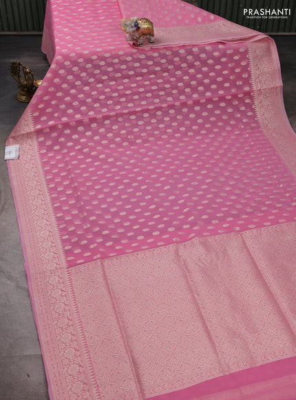 Banarasi silk cotton saree peach pink with allover thread & zari woven buttas and thread & zari woven border