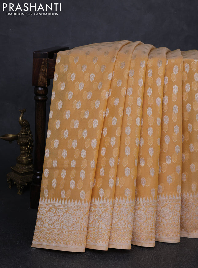 Banarasi silk cotton saree sandal with allover thread & zari woven buttas and thread & zari woven border