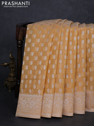 Banarasi silk cotton saree sandal with allover thread & zari woven buttas and thread & zari woven border