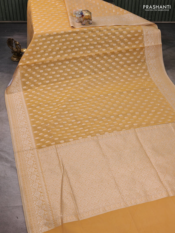 Banarasi silk cotton saree sandal with allover thread & zari woven buttas and thread & zari woven border