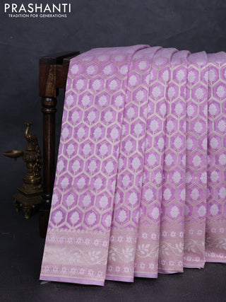 Banarasi silk cotton saree lavender with allover thread & zari woven brocade weaves and thread & zari woven border