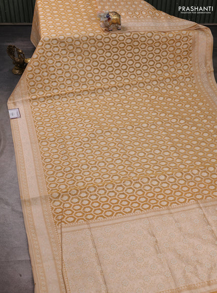 Banarasi silk cotton saree sandal with allover thread & zari woven brocade weaves and thread & zari woven border