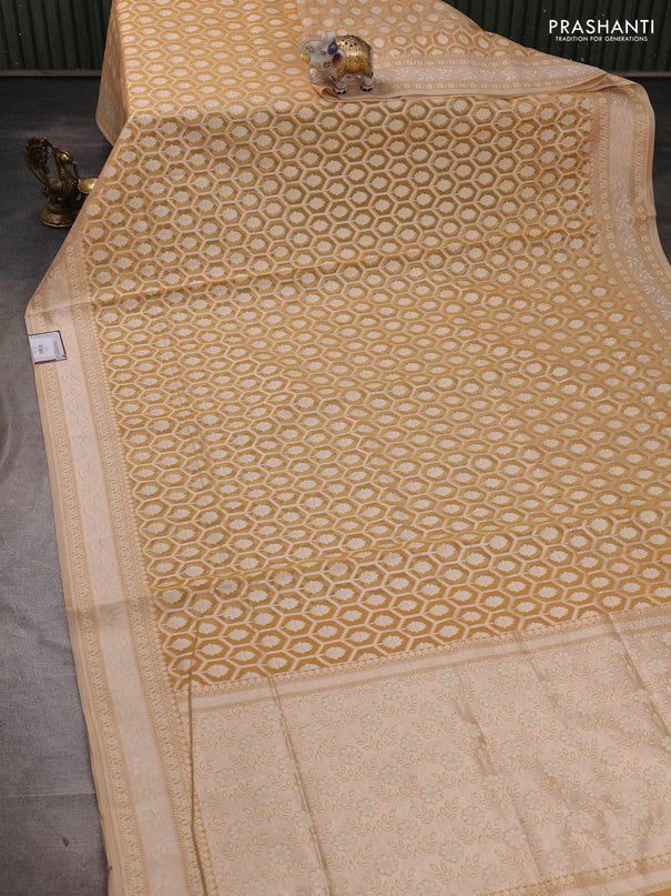 Banarasi silk cotton saree sandal with allover thread & zari woven brocade weaves and thread & zari woven border