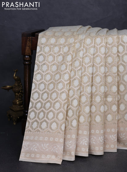 Banarasi silk cotton saree beige with allover thread & zari woven brocade weaves and thread & zari woven border