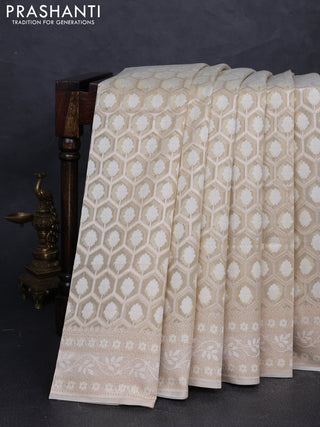 Banarasi silk cotton saree beige with allover thread & zari woven brocade weaves and thread & zari woven border