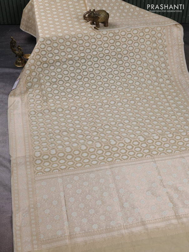 Banarasi silk cotton saree beige with allover thread & zari woven brocade weaves and thread & zari woven border