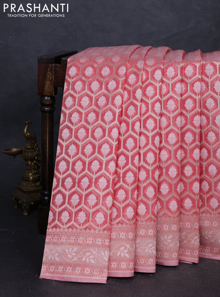 Banarasi silk cotton saree with allover thread & zari woven brocade weaves and thread & zari woven border