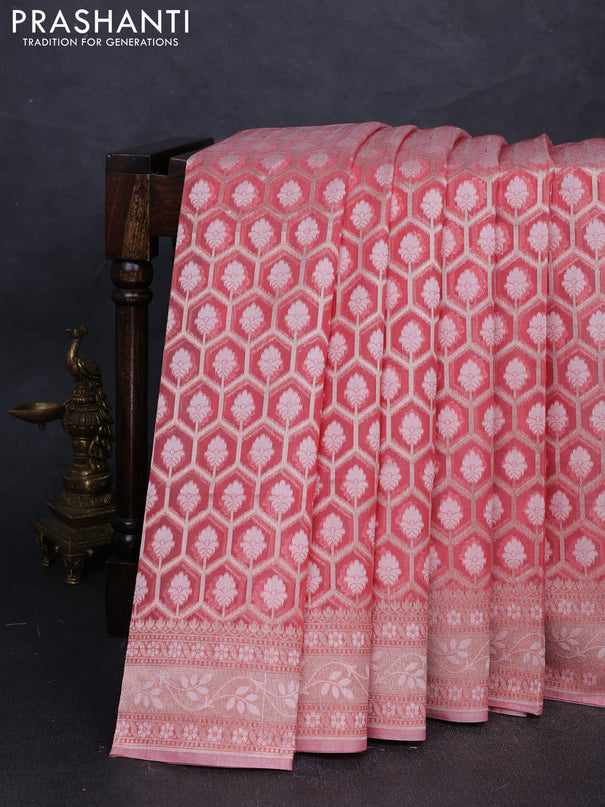 Banarasi silk cotton saree with allover thread & zari woven brocade weaves and thread & zari woven border