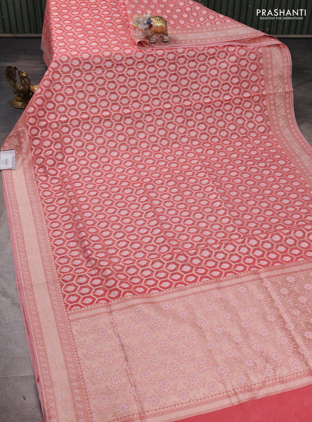 Banarasi silk cotton saree with allover thread & zari woven brocade weaves and thread & zari woven border
