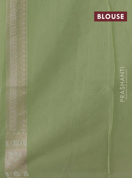 Banarasi silk cotton saree mild pista green with allover thread & zari woven brocade weaves and thread & zari woven border