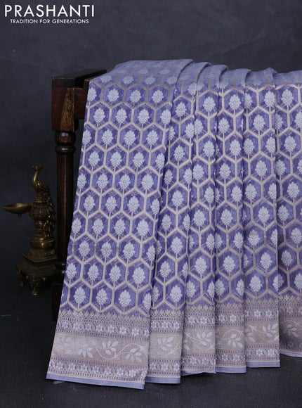 Banarasi silk cotton saree pastel violet with allover thread & zari woven brocade weaves and thread & zari woven border