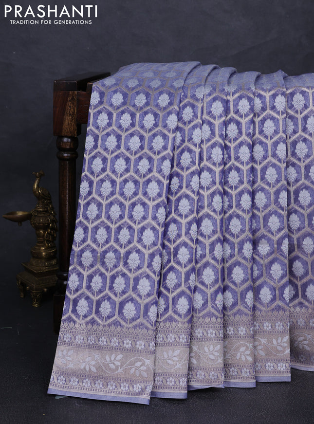Banarasi silk cotton saree pastel violet with allover thread & zari woven brocade weaves and thread & zari woven border