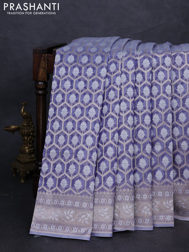 Banarasi silk cotton saree pastel violet with allover thread & zari woven brocade weaves and thread & zari woven border