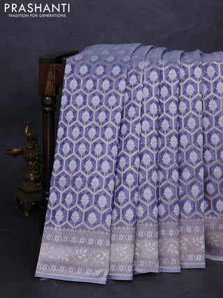Banarasi silk cotton saree pastel violet with allover thread & zari woven brocade weaves and thread & zari woven border