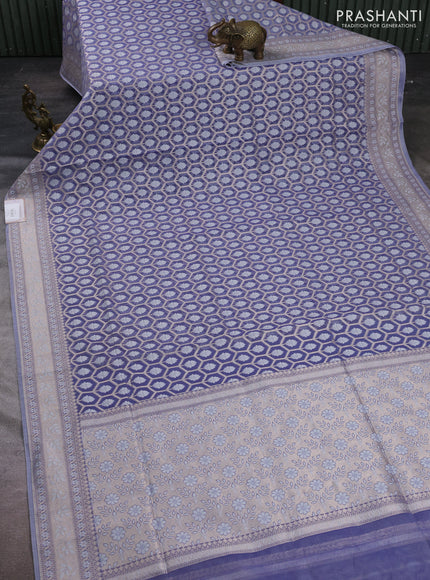 Banarasi silk cotton saree pastel violet with allover thread & zari woven brocade weaves and thread & zari woven border