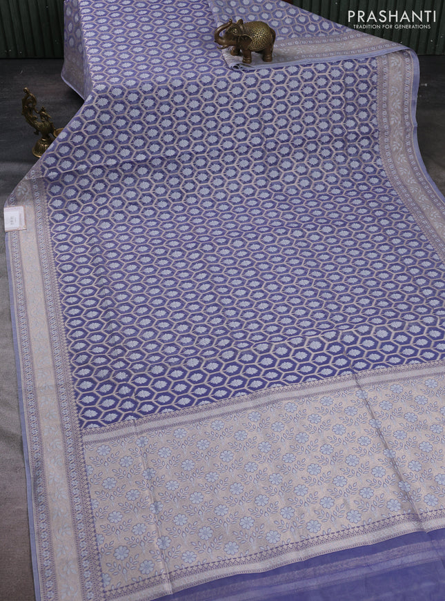 Banarasi silk cotton saree pastel violet with allover thread & zari woven brocade weaves and thread & zari woven border