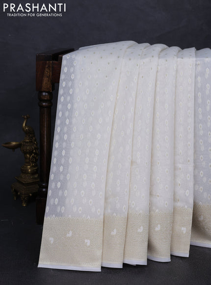 Banarasi silk cotton saree off white with allover thread & zari woven buttas and thread & zari woven border