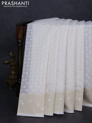Banarasi silk cotton saree off white with allover thread & zari woven buttas and thread & zari woven border