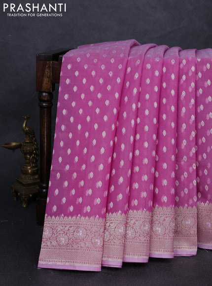 Banarasi silk cotton saree pink with allover thread & zari woven buttas and thread & zari woven border