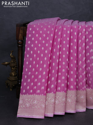 Banarasi silk cotton saree pink with allover thread & zari woven buttas and thread & zari woven border
