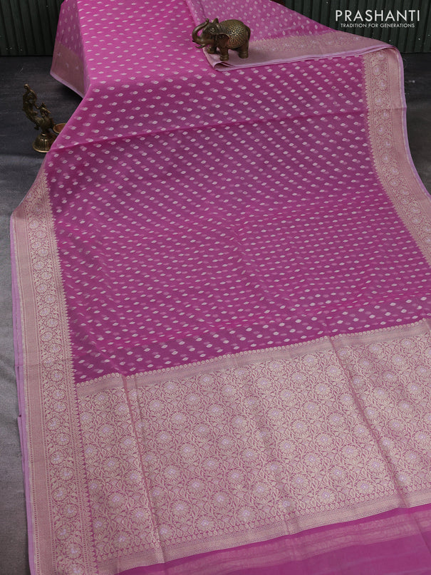 Banarasi silk cotton saree pink with allover thread & zari woven buttas and thread & zari woven border