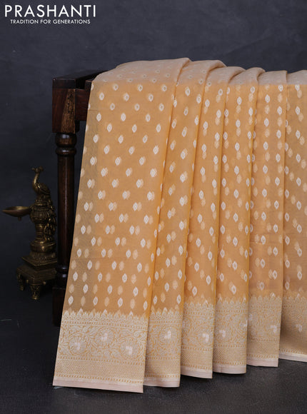 Banarasi silk cotton saree sandal with allover thread & zari woven buttas and thread & zari woven border