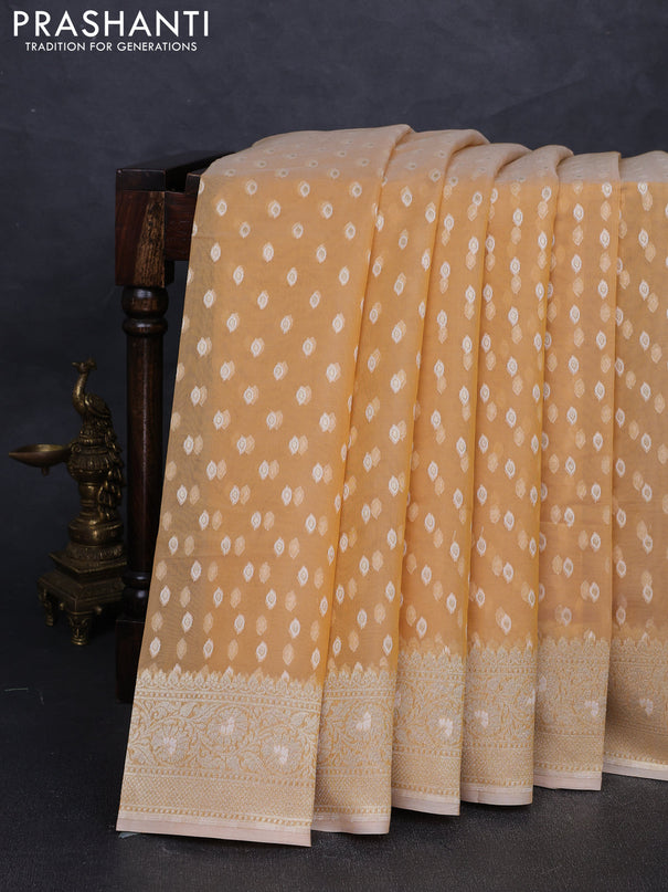 Banarasi silk cotton saree sandal with allover thread & zari woven buttas and thread & zari woven border