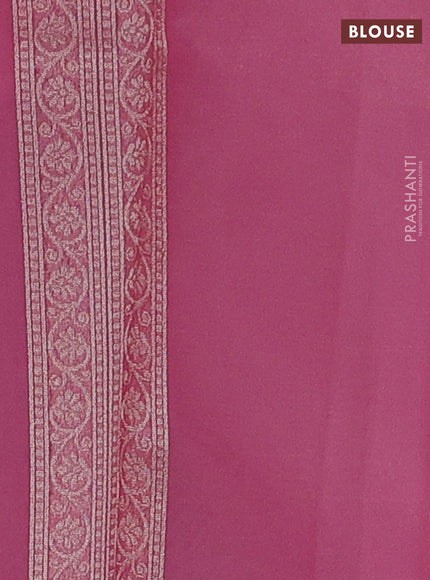 Banarasi silk cotton saree light pink with allover thread & zari woven brocade weaves and temple design thread & zari woven border