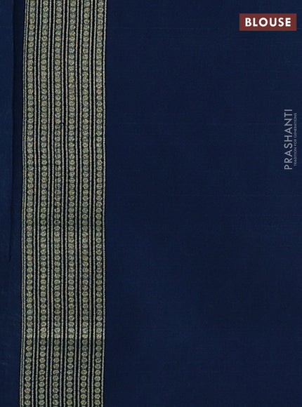 Banarasi silk cotton saree peacock blue with allover thread & zari woven brocade weaves and temple design zari woven border