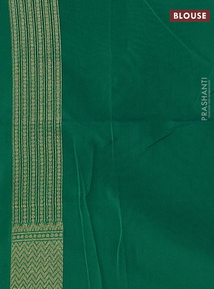 Banarasi silk cotton saree green with allover thread & zari woven brocade weaves and temple design zari woven border