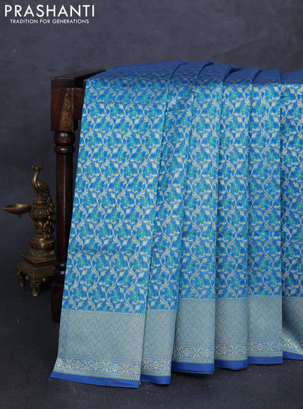 Banarasi silk cotton saree peacock blue with allover thread & zari woven brocade weaves and thread & zari woven border
