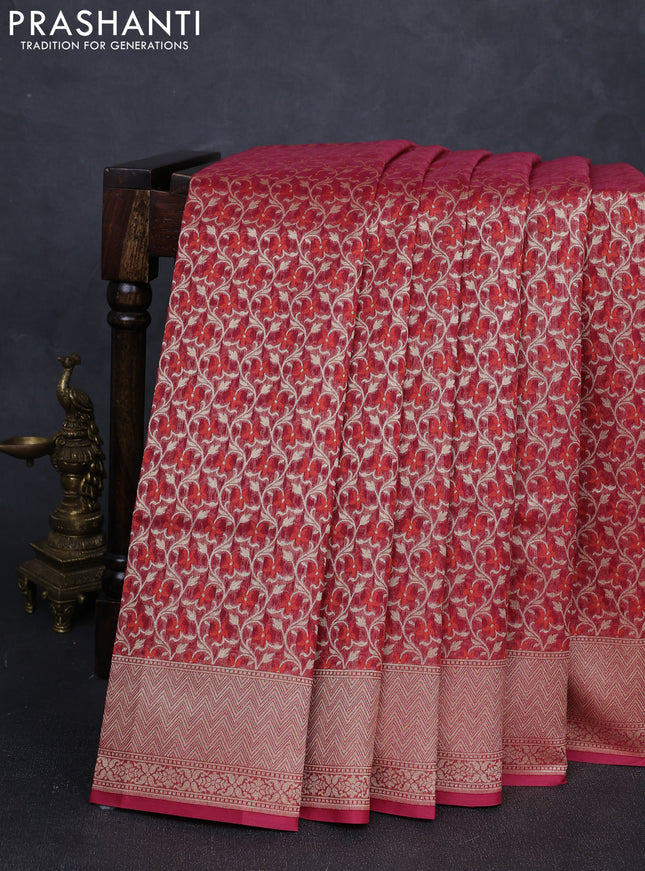 Banarasi silk cotton saree maroon with allover thread & zari woven brocade weaves and thread & zari woven border
