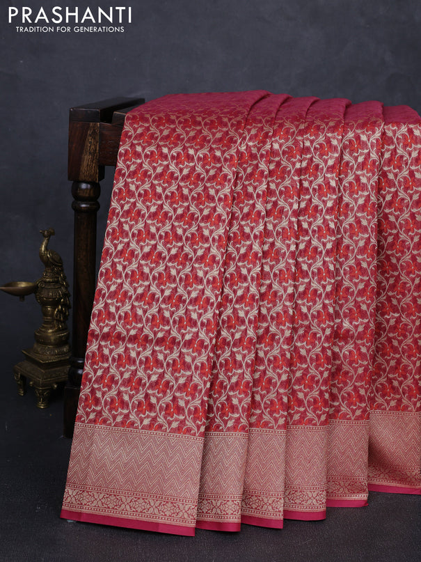 Banarasi silk cotton saree maroon with allover thread & zari woven brocade weaves and thread & zari woven border
