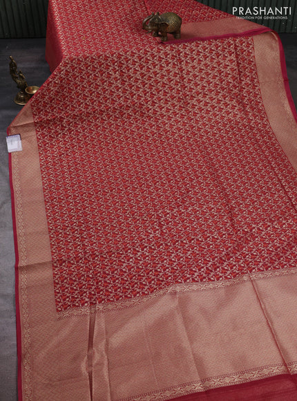 Banarasi silk cotton saree maroon with allover thread & zari woven brocade weaves and thread & zari woven border