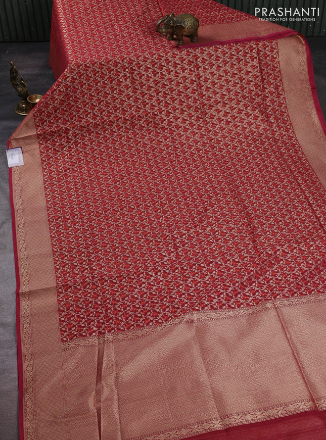 Banarasi silk cotton saree maroon with allover thread & zari woven brocade weaves and thread & zari woven border