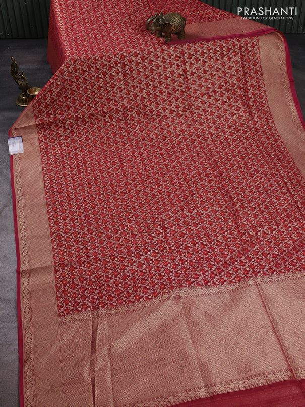 Banarasi silk cotton saree maroon with allover thread & zari woven brocade weaves and thread & zari woven border