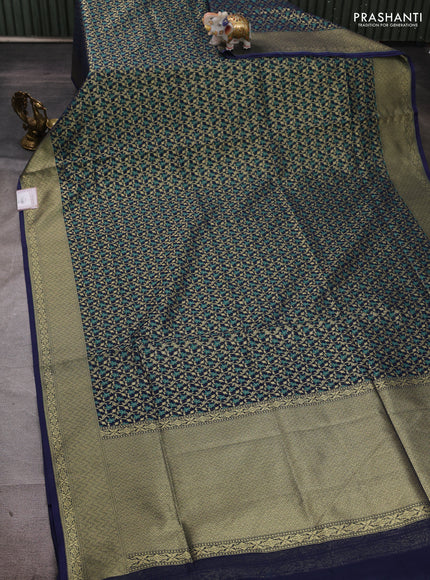 Banarasi silk cotton saree navy blue with allover thread & zari woven brocade weaves and thread & zari woven border