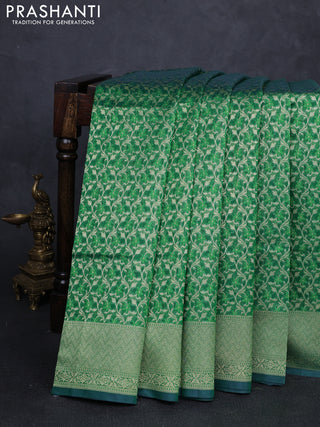 Banarasi silk cotton saree green with allover thread & zari woven brocade weaves and thread & zari woven border